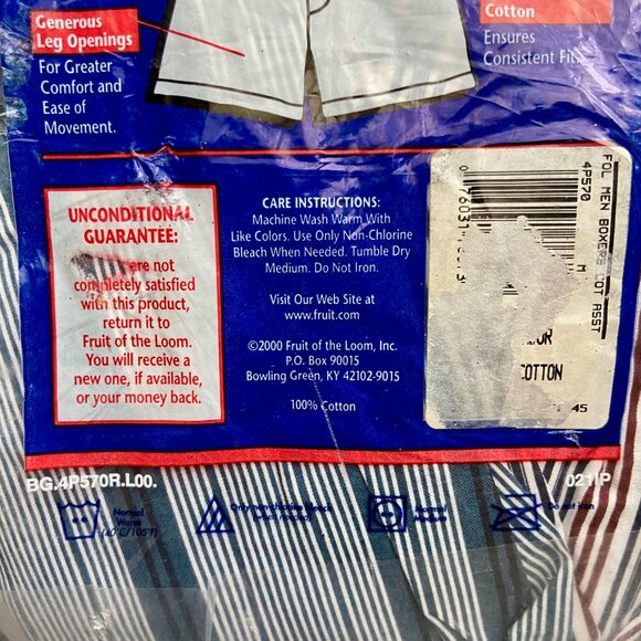 NOS Vintage 2000 4 Pack Fruit of the Loom Mens Full Cut Boxers 100% Cotton M - Picture 3 of 4